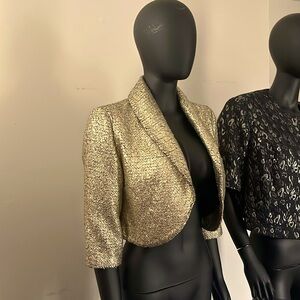 A Chico’s Gold bolero jacket! Cool with wide leg denim! We Luv!💋